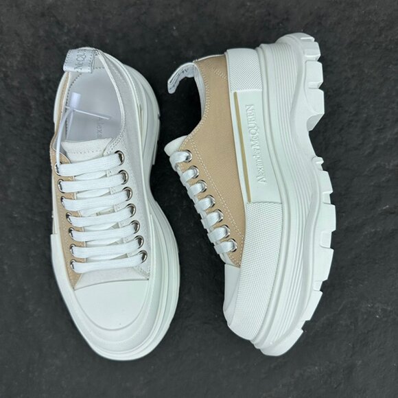 Brown & White Alexander McQueen Casual Canvas Sneakers - Picture 4 of 9